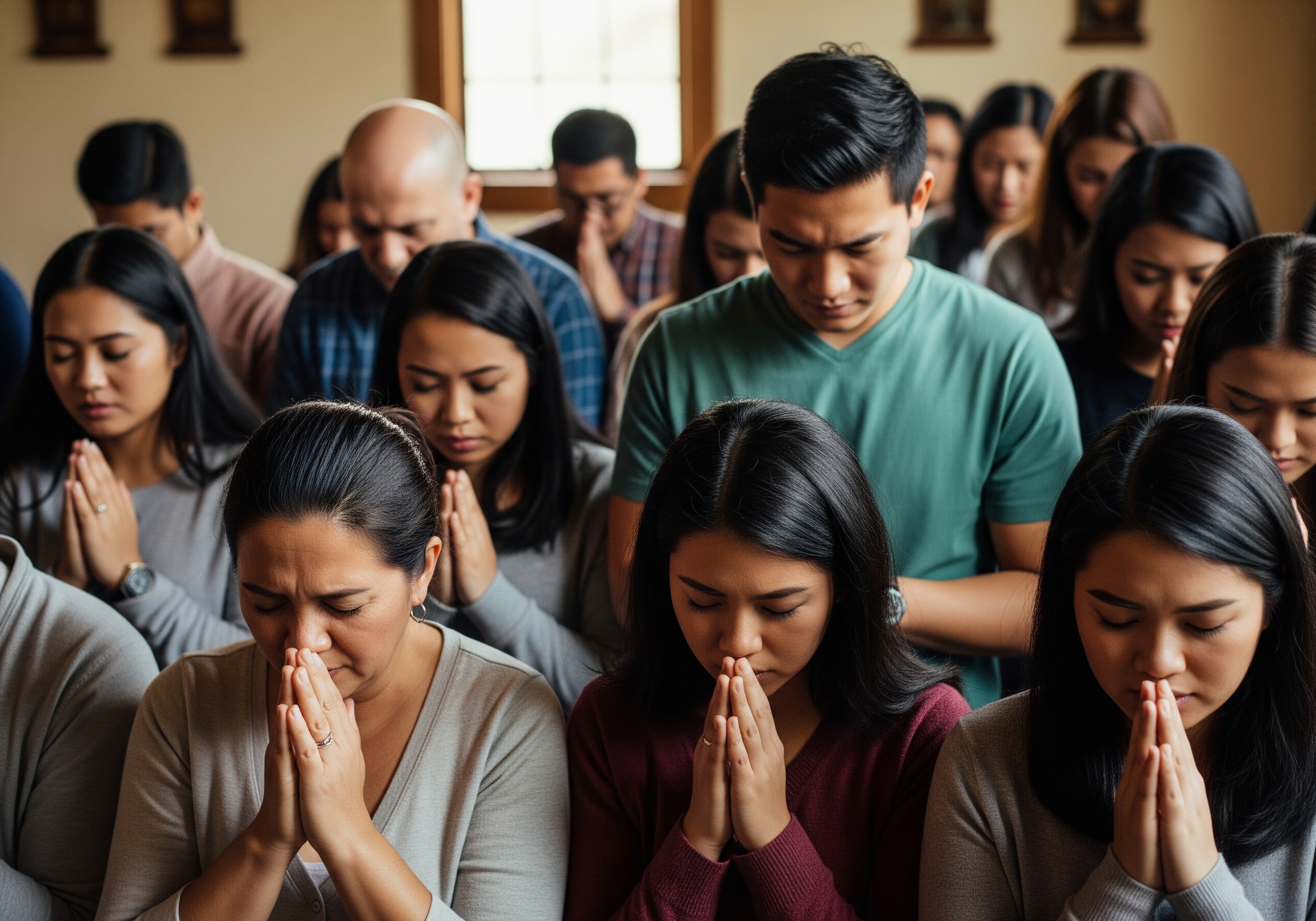Community members in deep prayers
