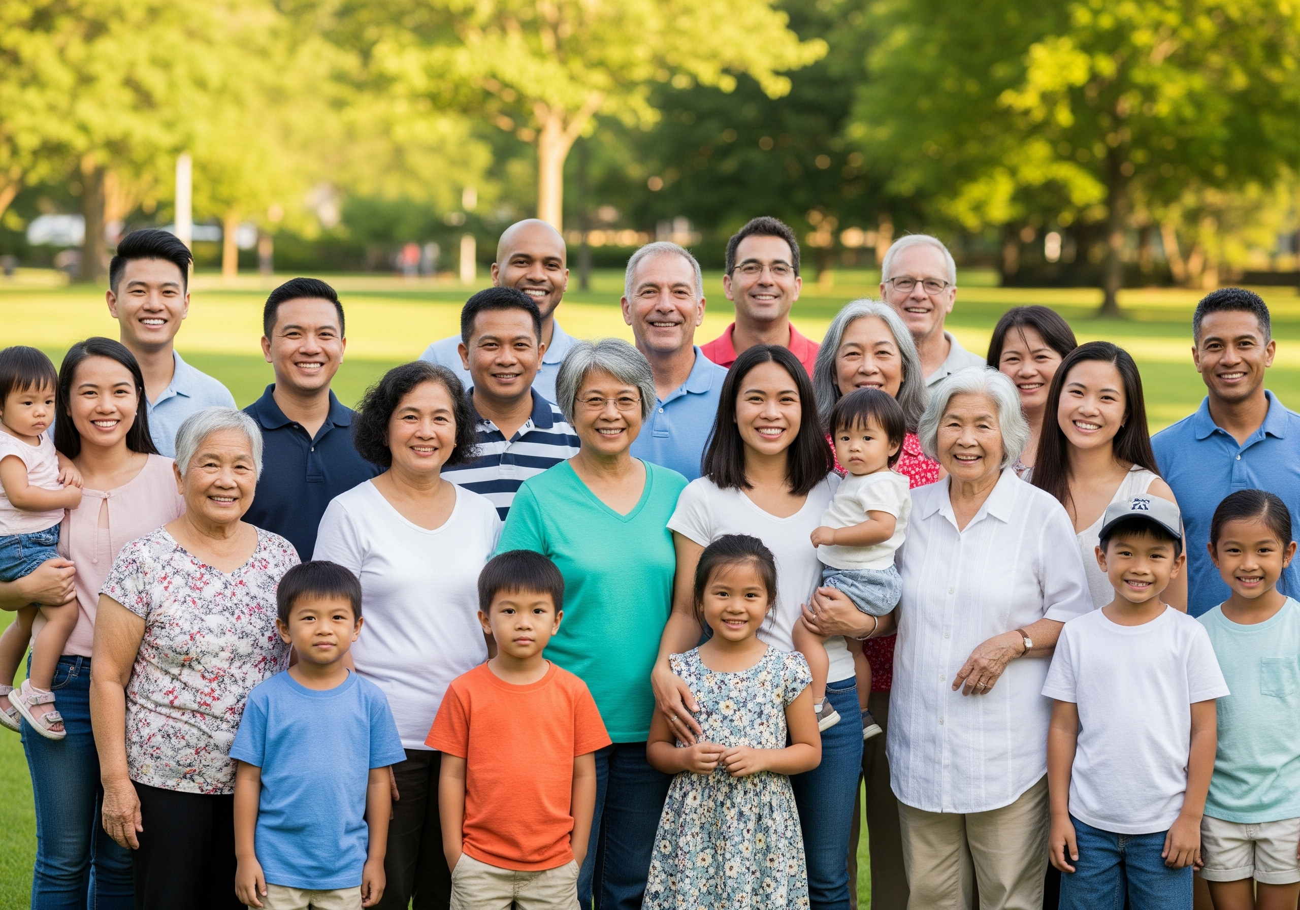 A family posing for a photo with Feast community members